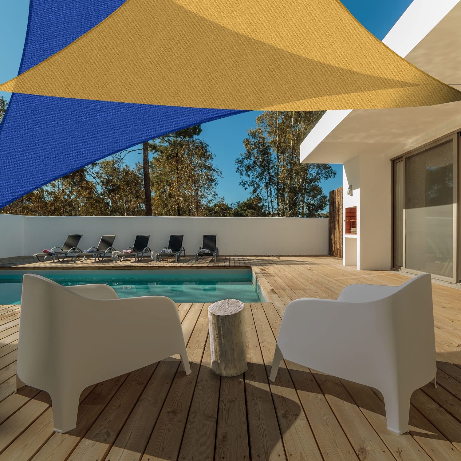 AsterOutdoor Sun Shade Sail Triangle 16' x 16' x 22.64' displayed in outdoor event