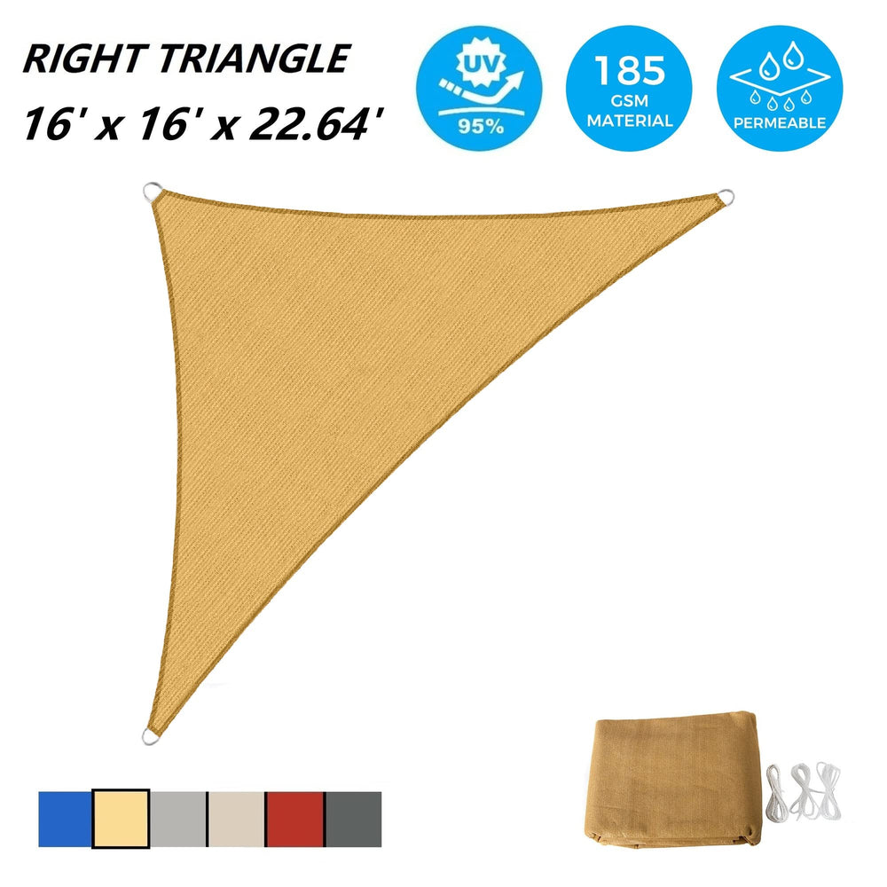 AsterOutdoor Sun Shade Sail Triangle 16' x 16' x 22.64' with attached ropes