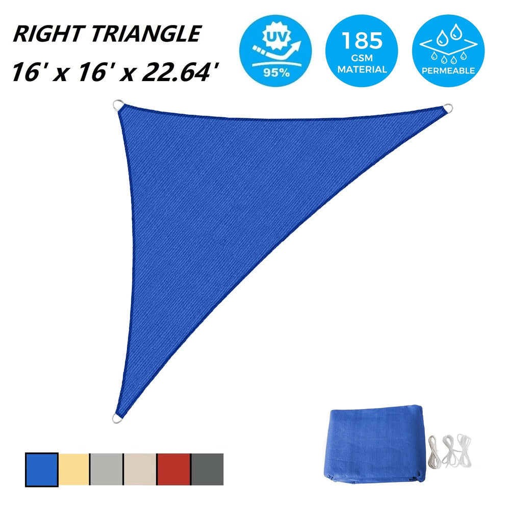 AsterOutdoor Sun Shade Sail Triangle blue fabric with D-rings