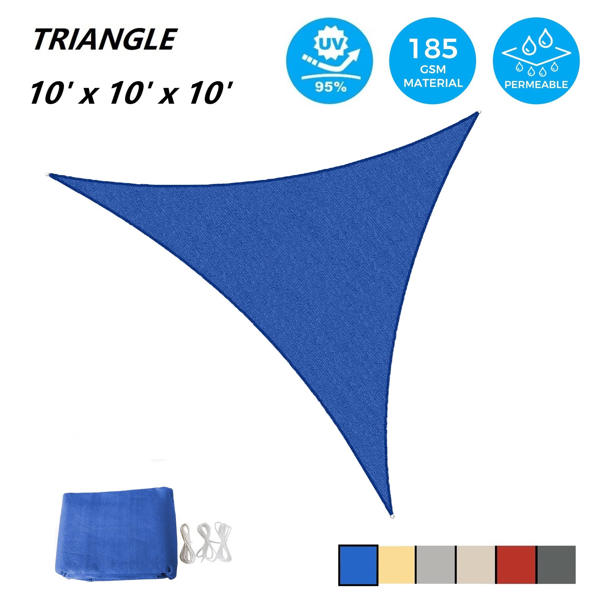 AsterOutdoor Sun Shade Sail Triangle Blue with D-rings and ropes