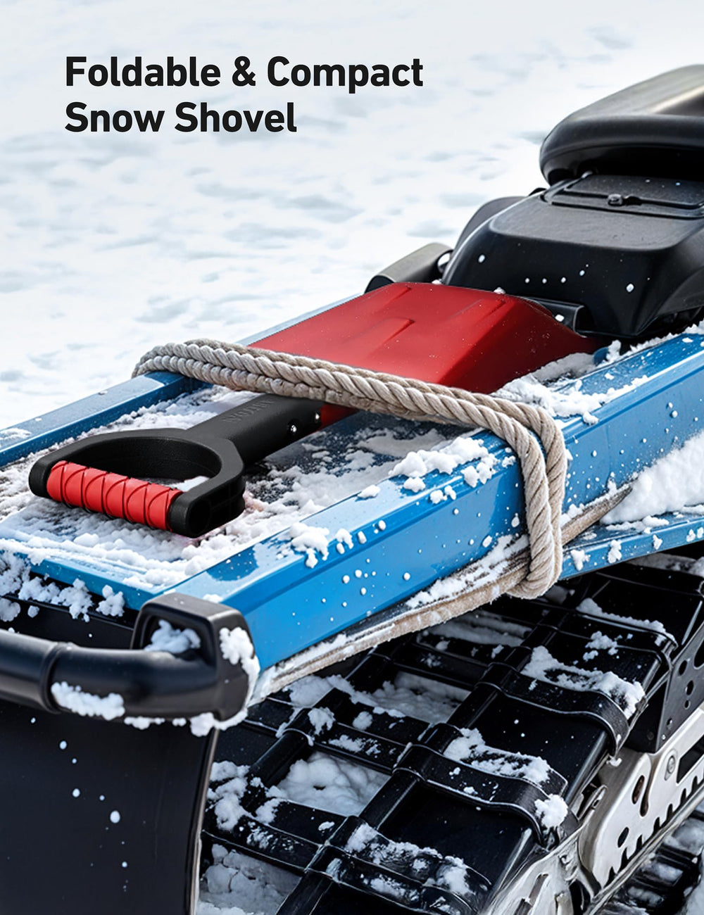 AstroAI 38.4" snow shovel fully extended showing adjustable length