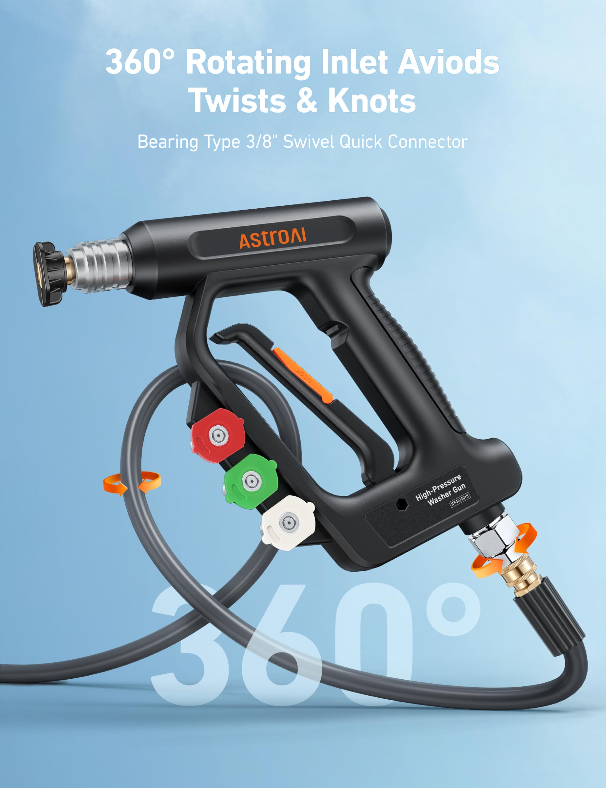 AstroAI Short Pressure Washer Gun showing quick-connect fittings