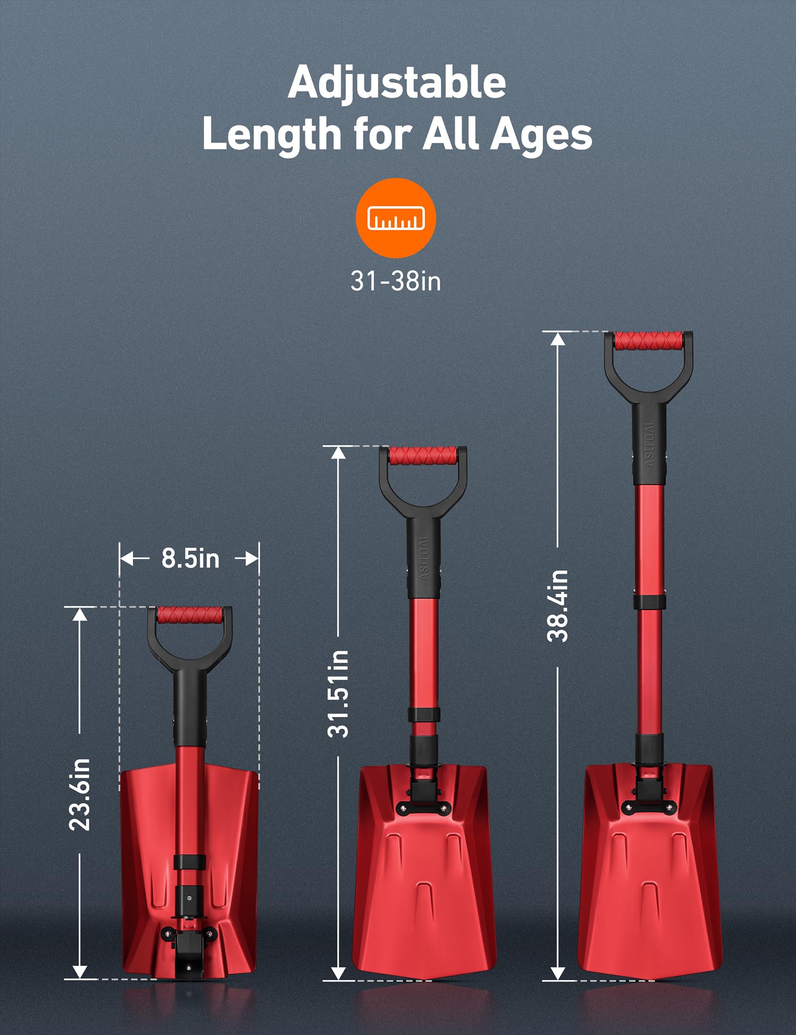 AstroAI shovel packed in a trunk for winter emergencies