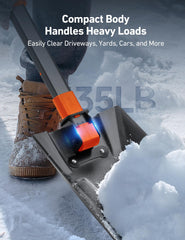 AstroAI snow shovel with adjustable handle in use