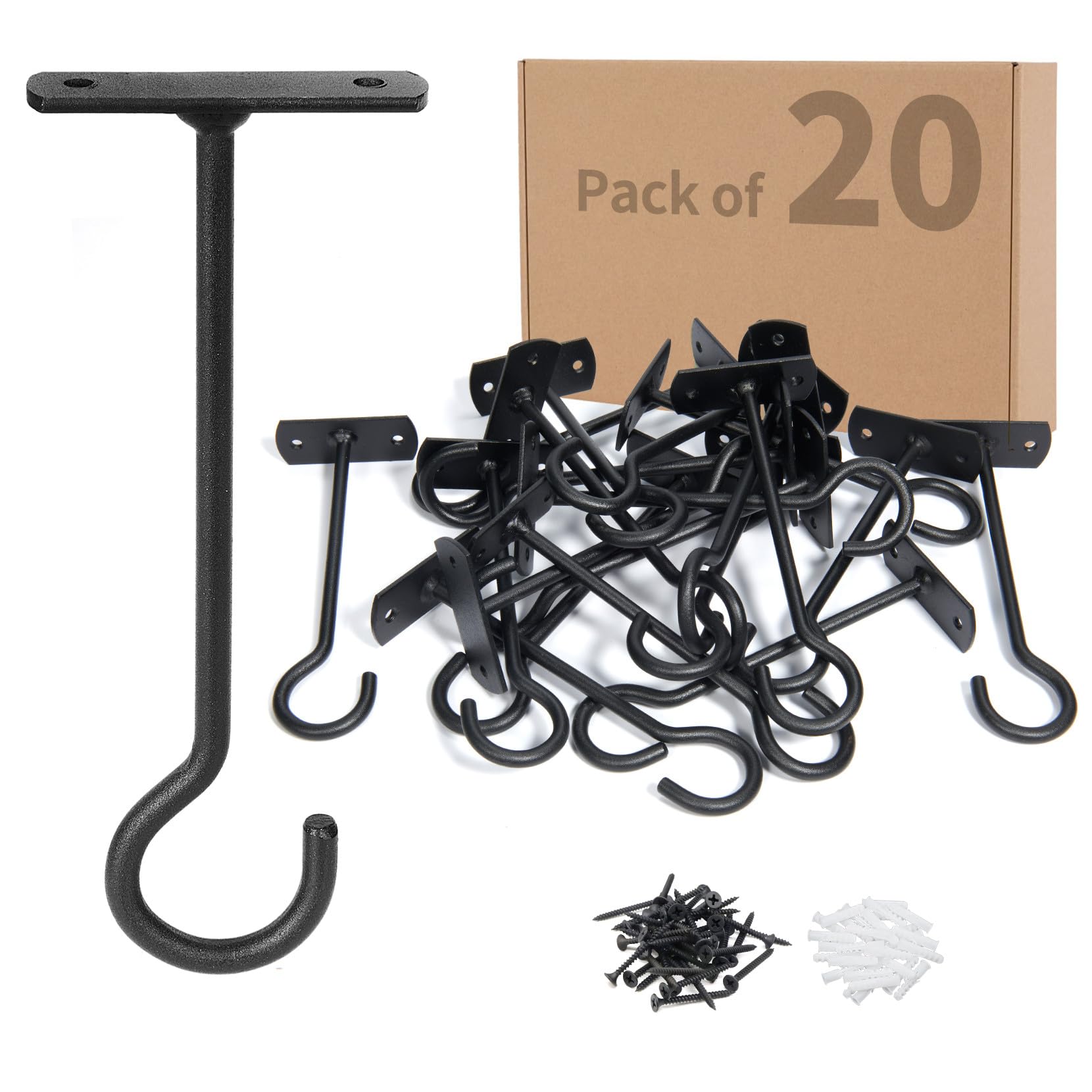 ASZUNE 20Pack 6In Ceiling Hooks in Black, front view