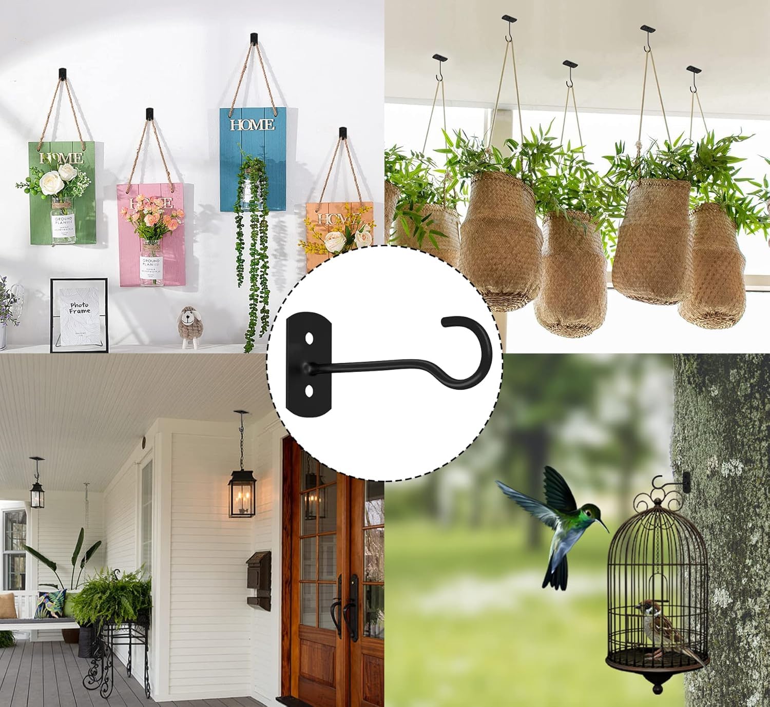 ASZUNE ceiling hooks displaying bird feeders and lanterns