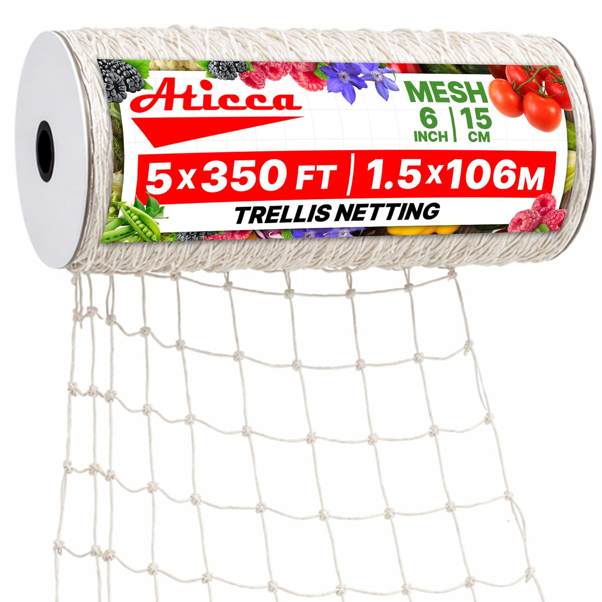 Aticca 5x350 FT heavy duty trellis netting white roll