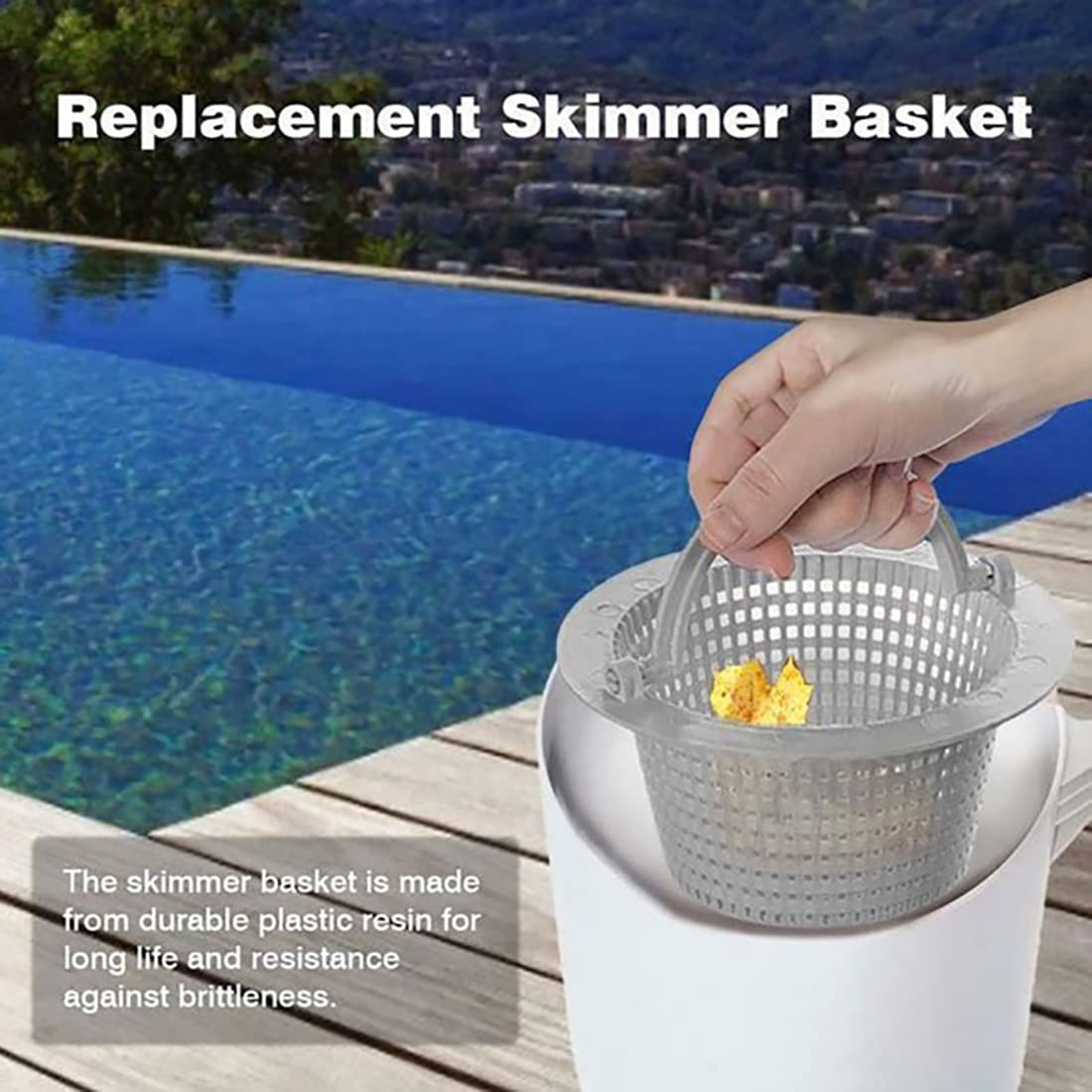 ATIE Above-Ground Pool Skimmer Basket 513330 on a pool deck