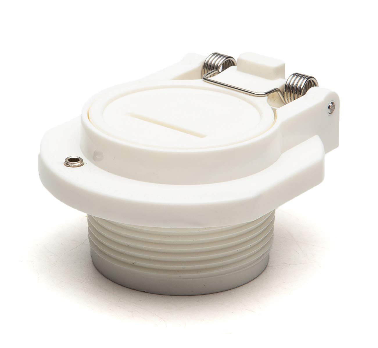 ATIE Free Rotation Pool Vacuum Lock Fitting front view, white