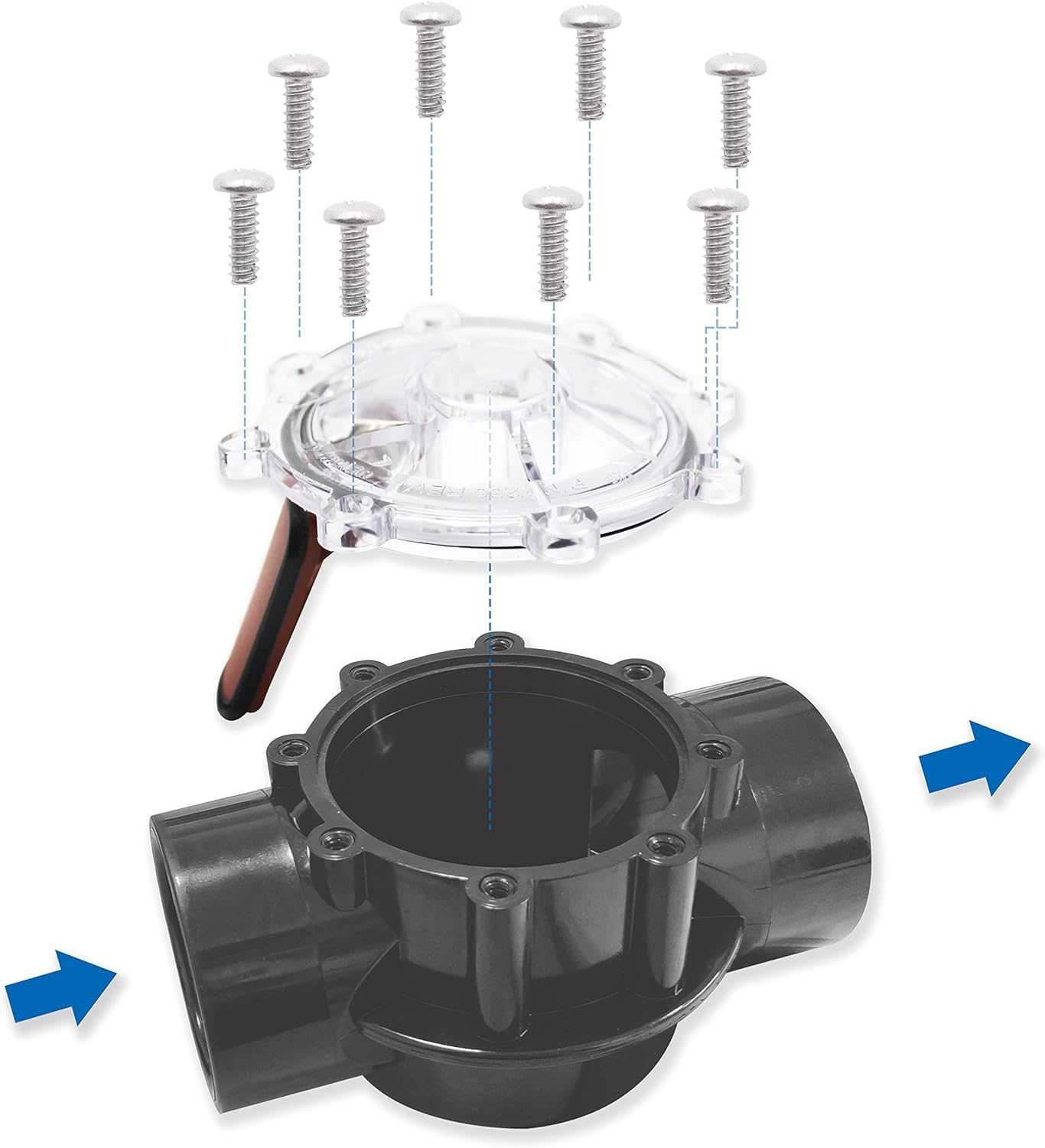 ATIE Pool Check Valve Cover packaging showing parts list