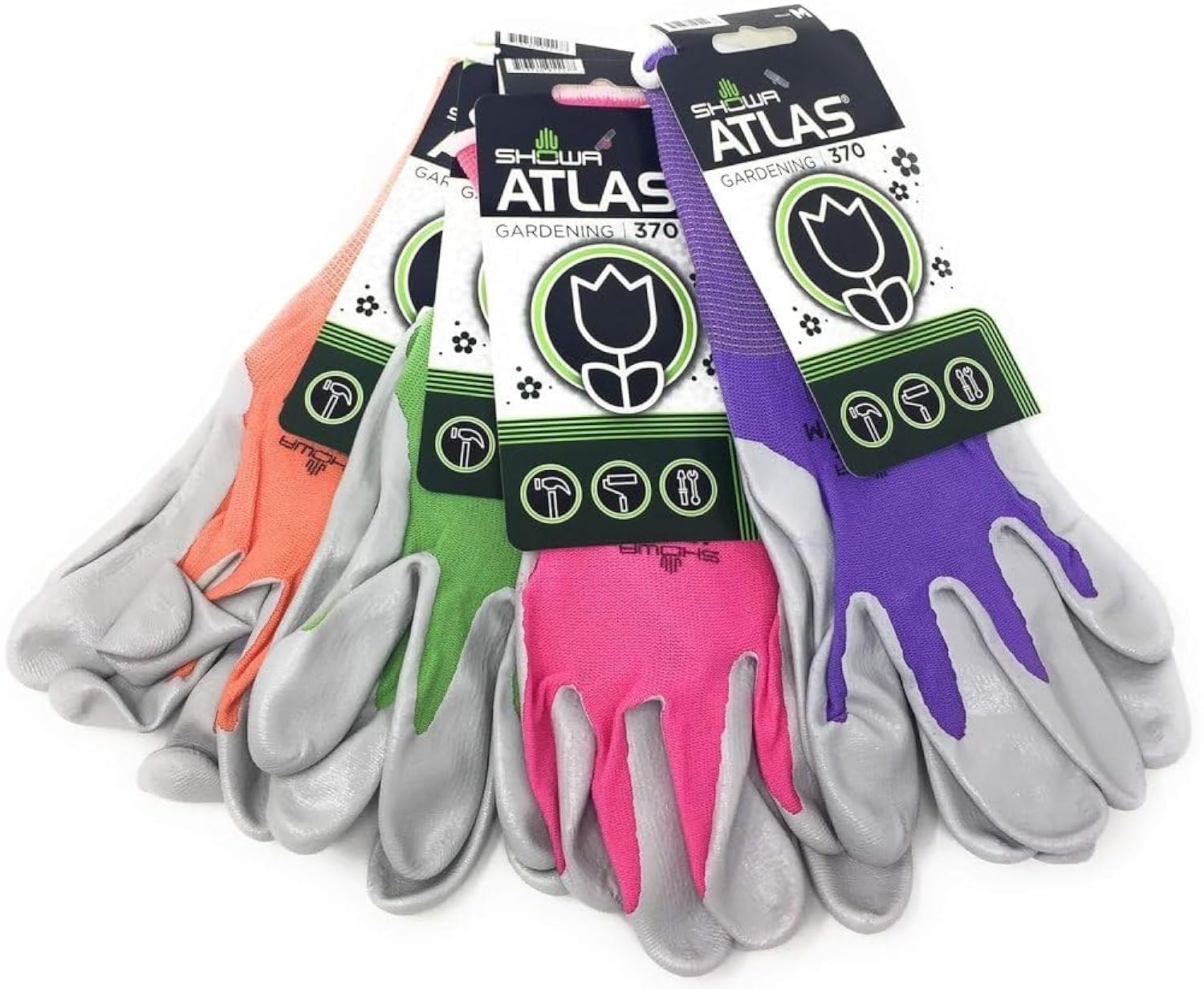 Atlas Glove NT370 nitrile garden gloves front view in assorted colors