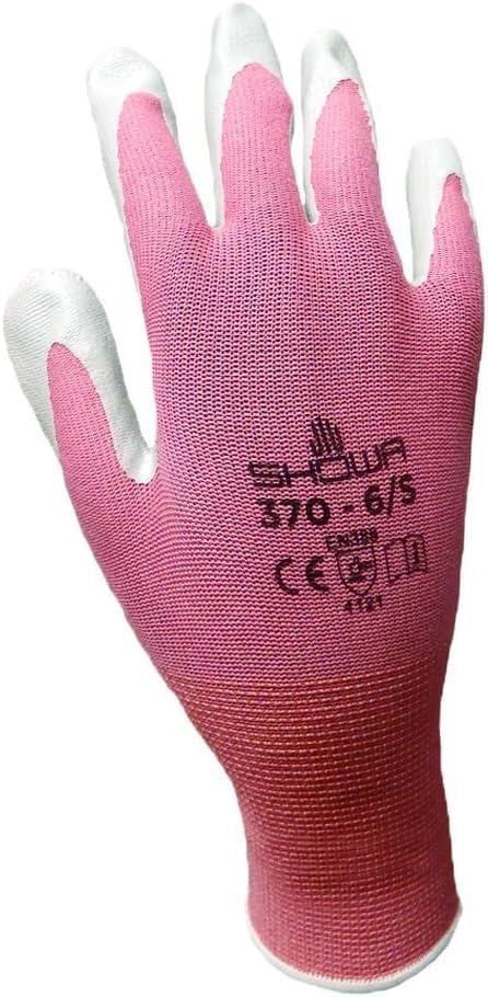 Atlas NT370 gloves displayed with various gardening tools