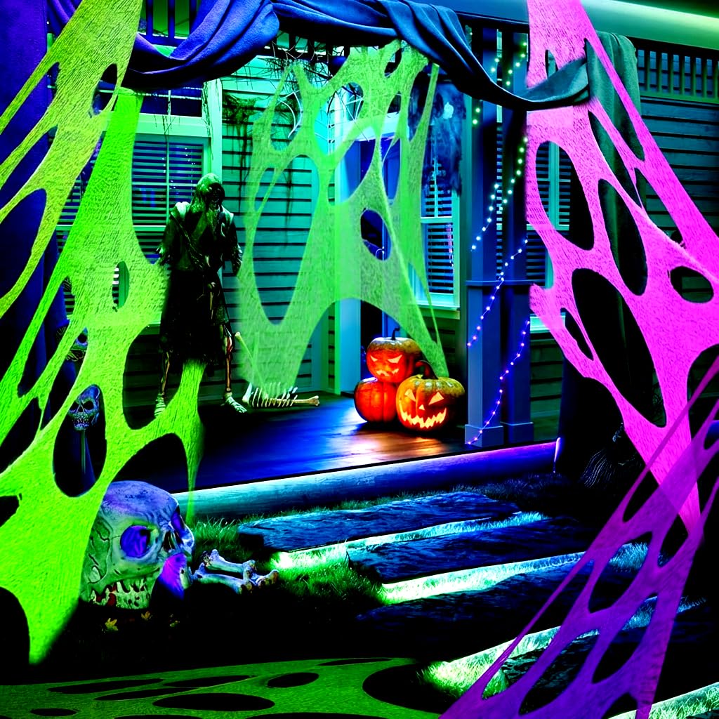 Atmospheric view of BEABOO glow in the dark spider web at night