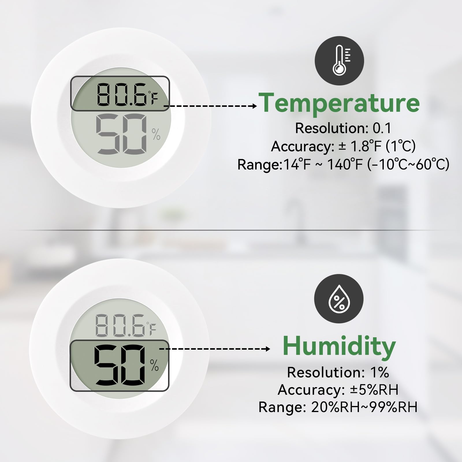 Atogou Mini Hygrometer & Thermometer with double-sided tape for mounting