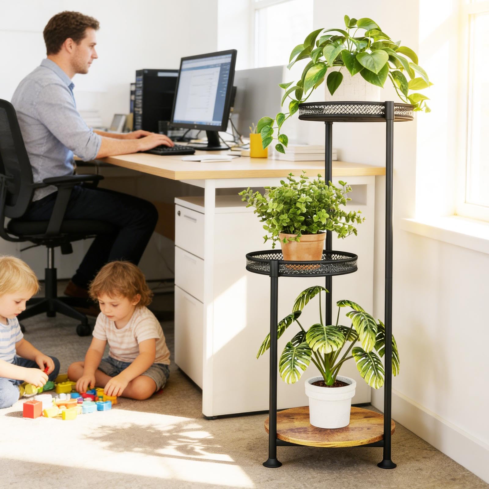 Atpddpey 3 Tier Corner Plant Stand displaying various indoor plants