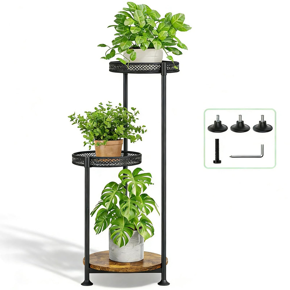 Atpddpey 3 Tier Corner Plant Stand front view with black finish