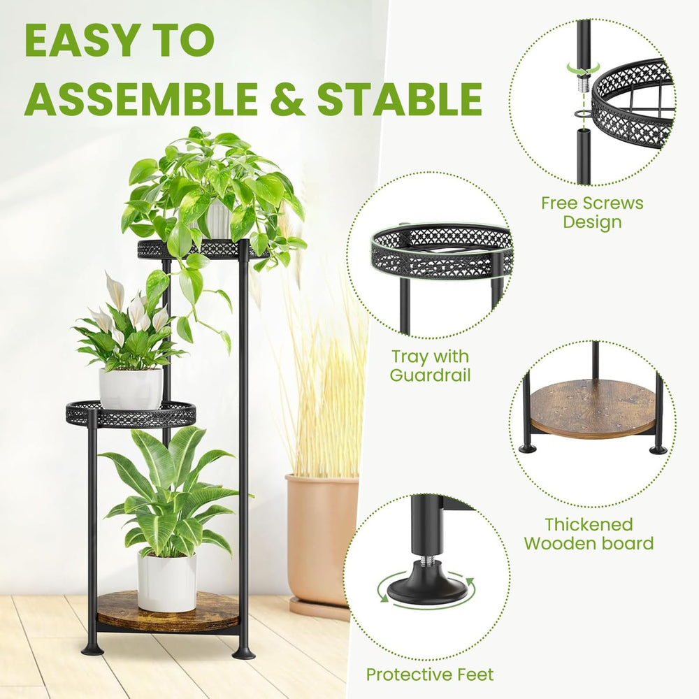 Atpddpey 3 Tier Corner Plant Stand in a balcony setting with flowers