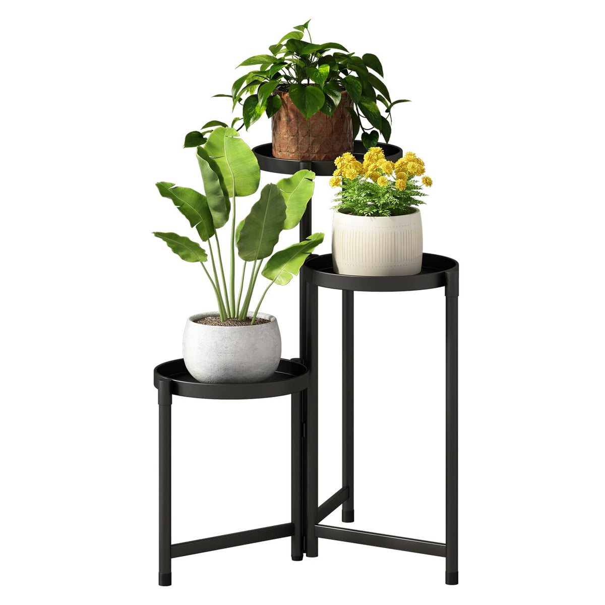 Atpddpey 3-Tier Plant Stand front view with black finish
