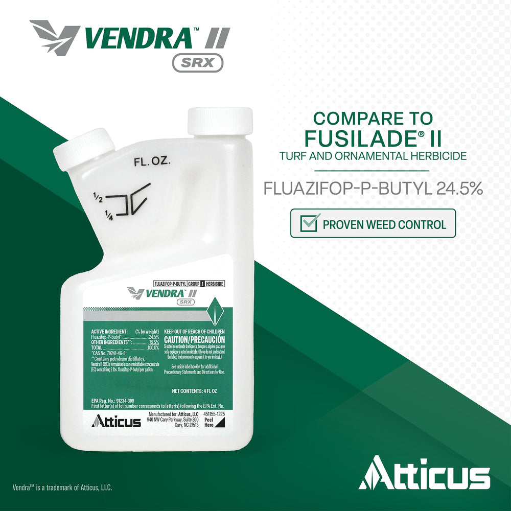 Atticus Vendra II SRX Herbicide 4oz bottle back view