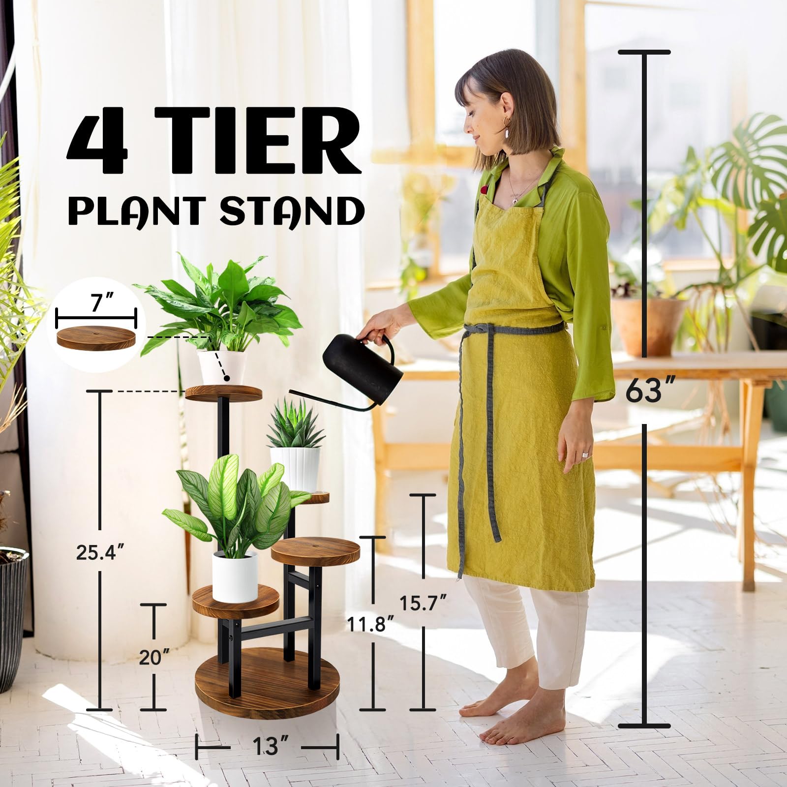 AUGOSTA 4 Tier Corner Plant Stand side view with flowers