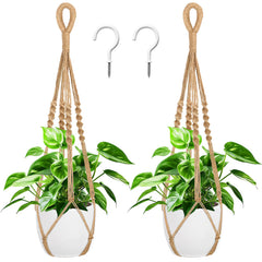 Augshy 27 Inch Macrame Plant Hanger front view with plant pot