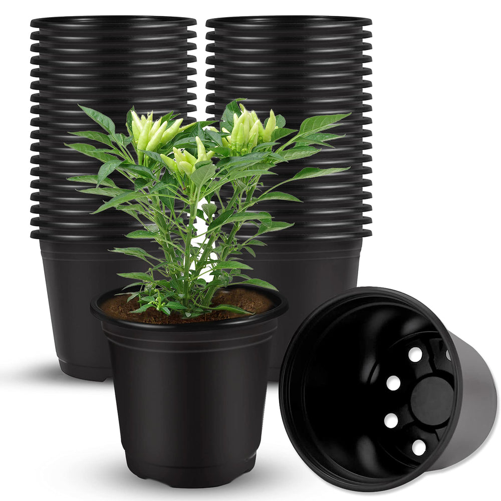 Augshy 40 Pcs 4-Inch Black Plastic Nursery Pots front view