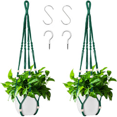 Augshy dark green macrame plant hanger set of 2, front view