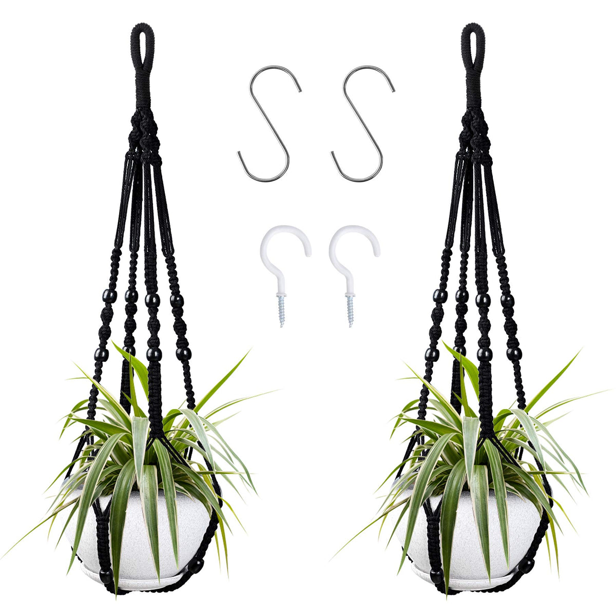 Augshy Macrame Hanging Planter 35 inch black front view