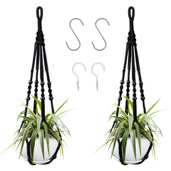 Augshy Macrame Hanging Planter 35 inch black front view