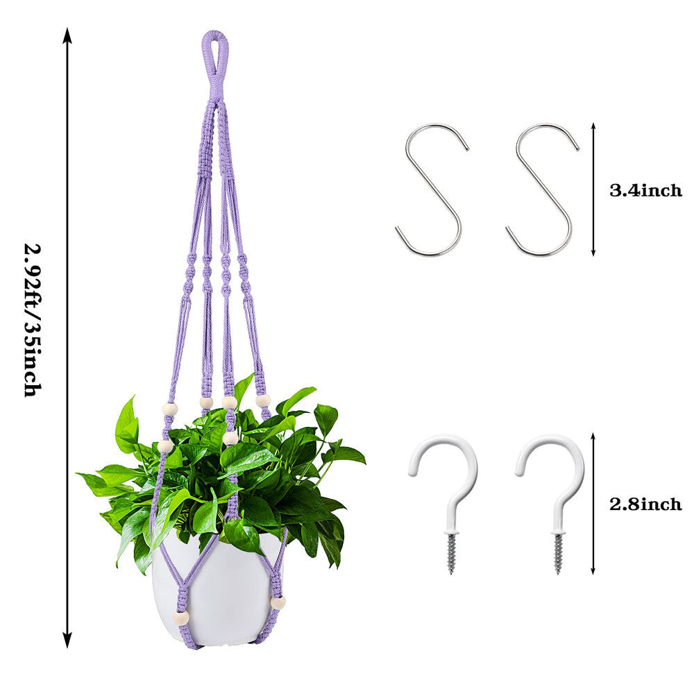Augshy Macrame Hanging Planter hanging from a ceiling with a green plant