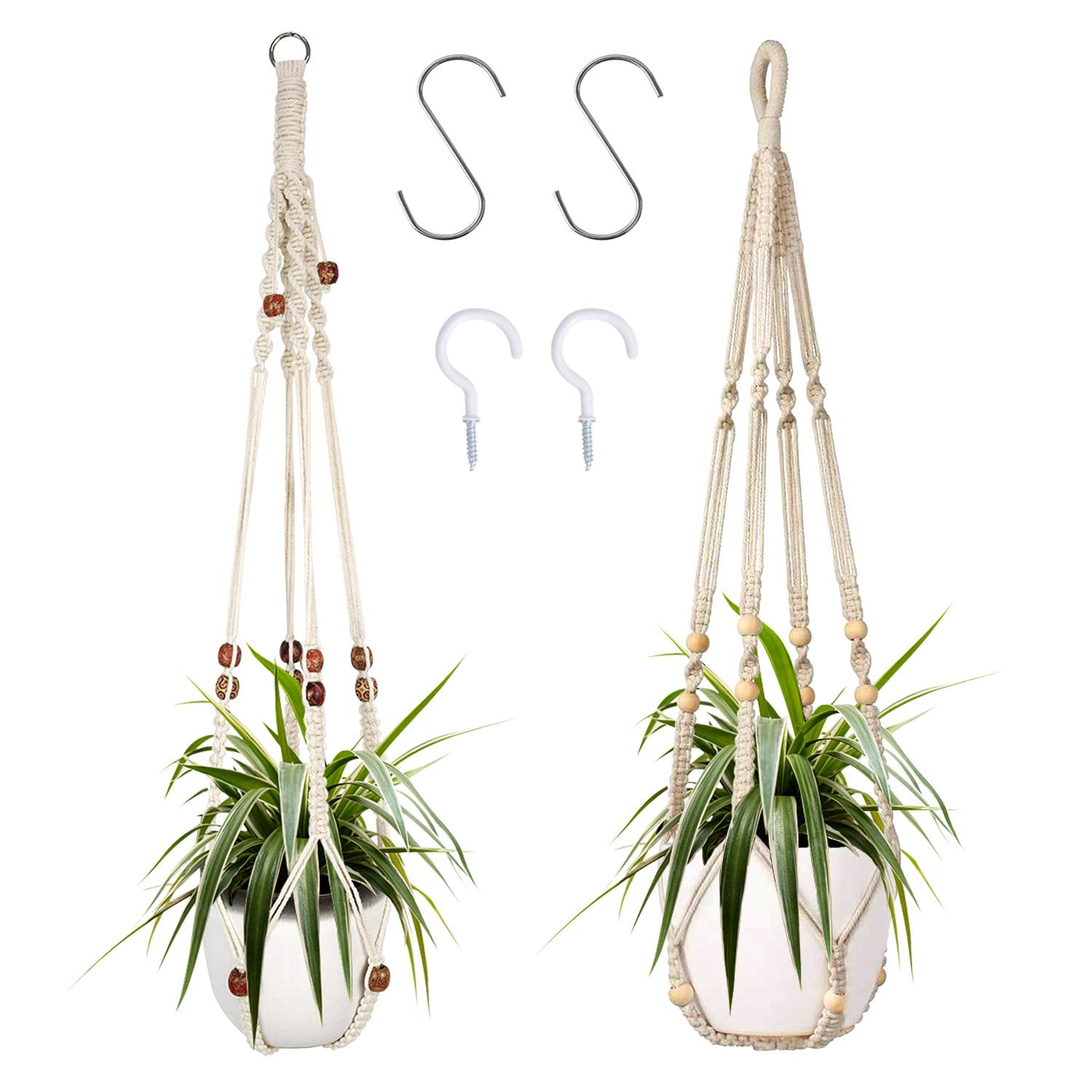Augshy Macrame Plant Hanger 35 inches white front view