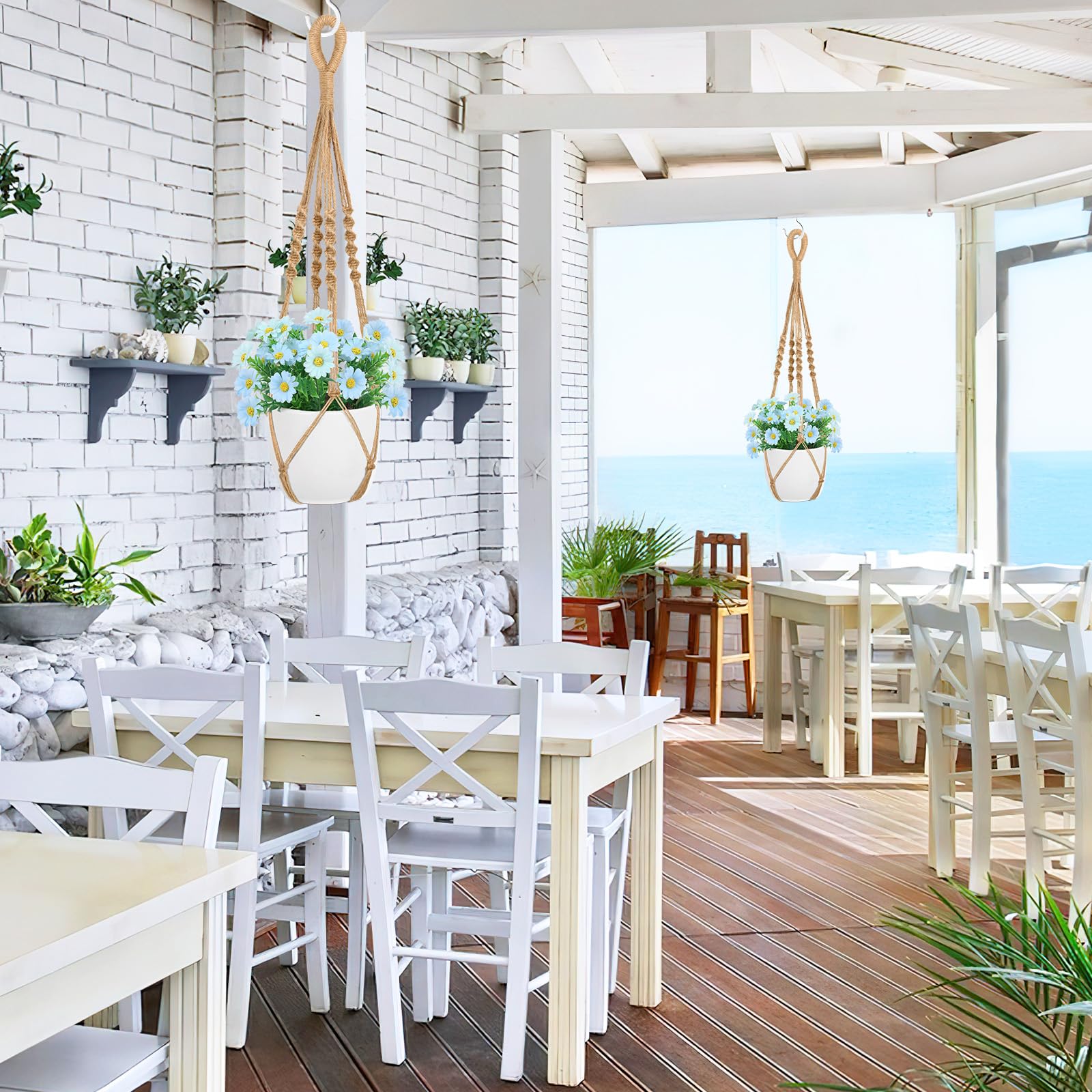 Augshy macrame plant hangers hanging from balcony