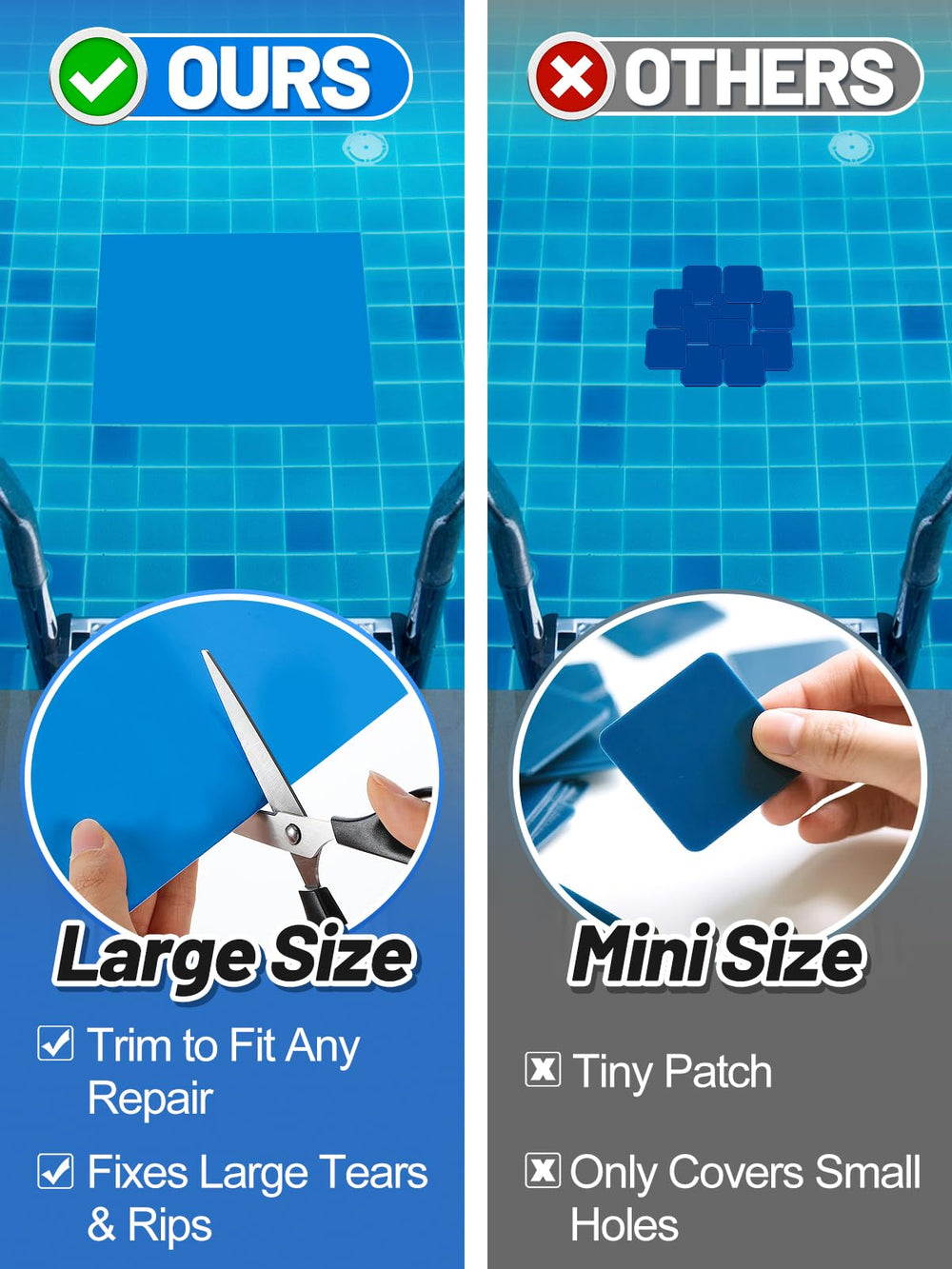 Aulock patch applied to a pool liner repair