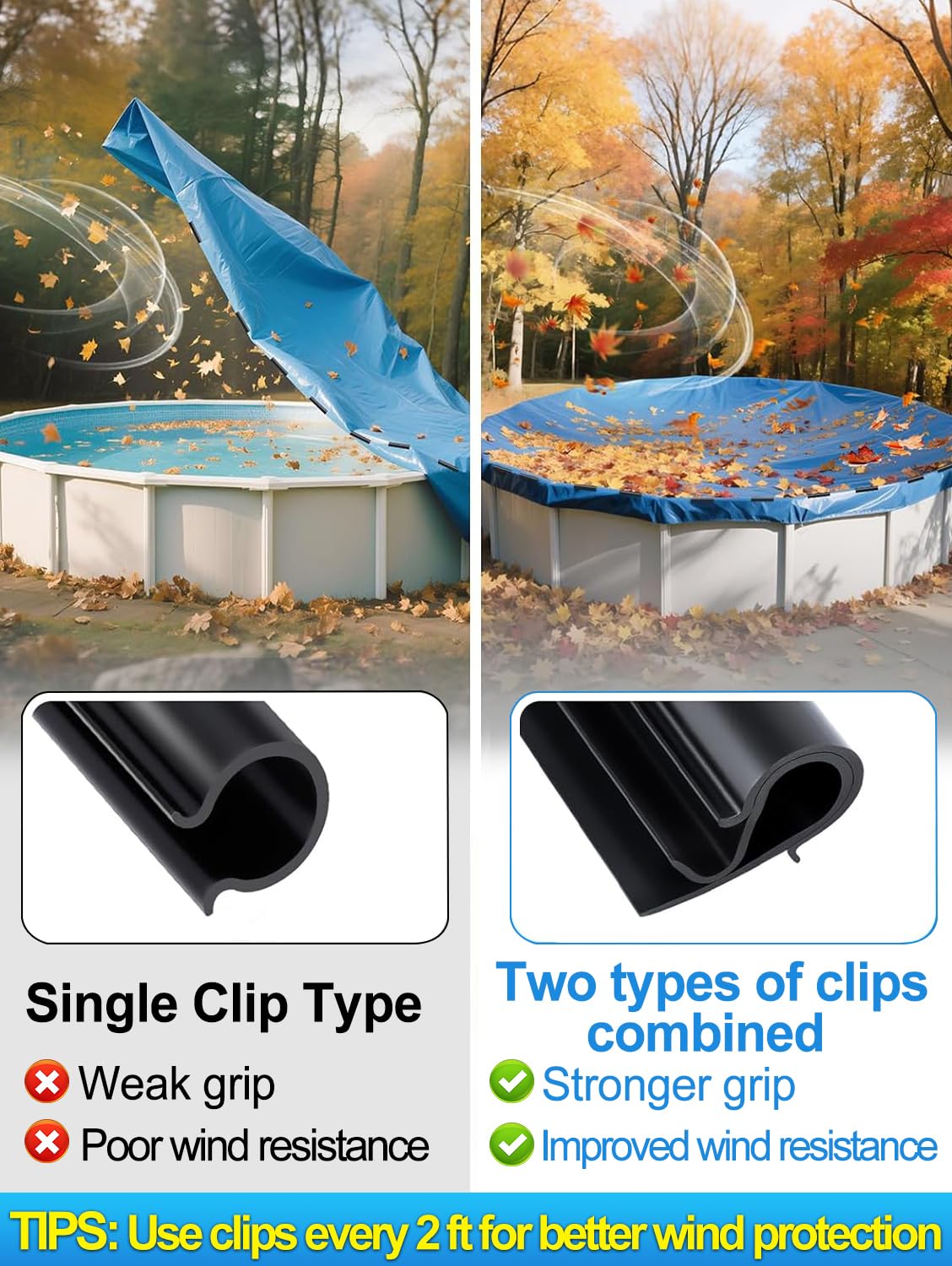 Aulock winter pool cover clips being installed on a pool rail