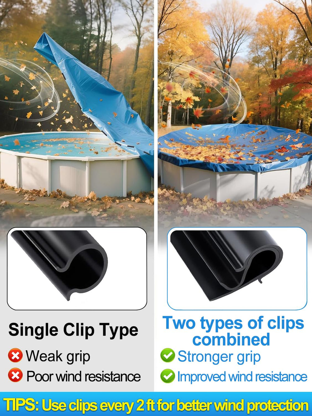Aulock winter pool cover clips being installed on a pool rail