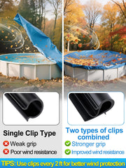 Aulock winter pool cover clips being installed on a pool rail