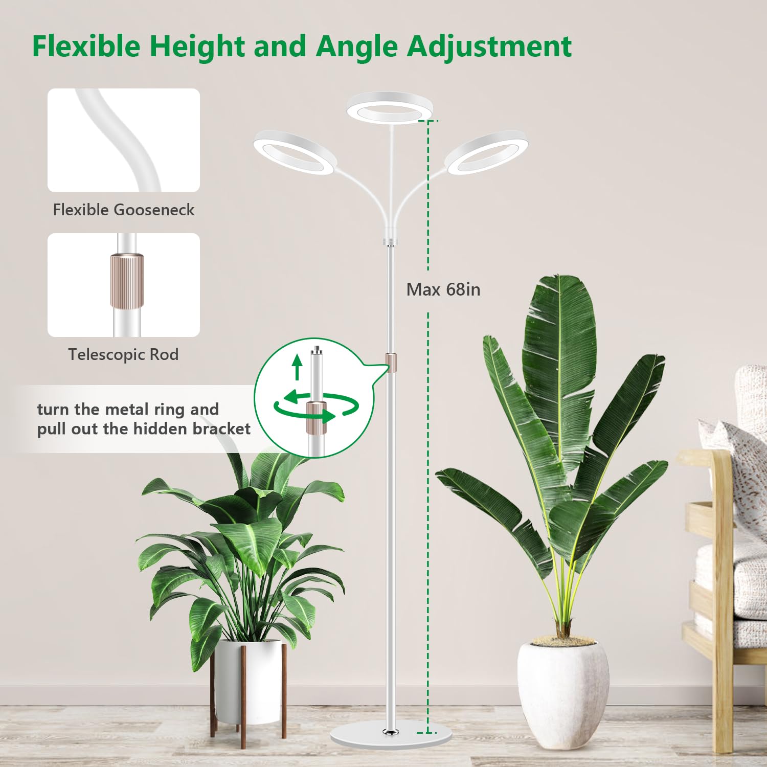 Aumtrly Grow Light showing adjustable height feature