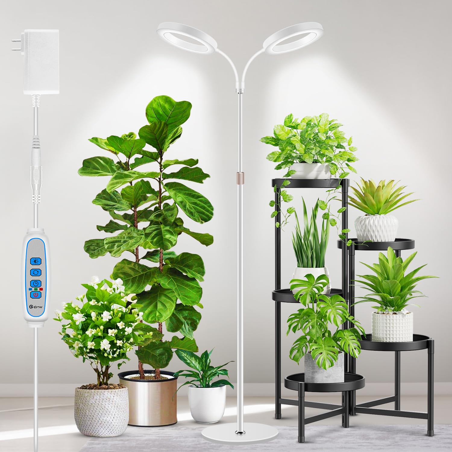 Aumtrly Large Plant Grow Light Indoor, 2 Head Full Spectrum with 68" Stand