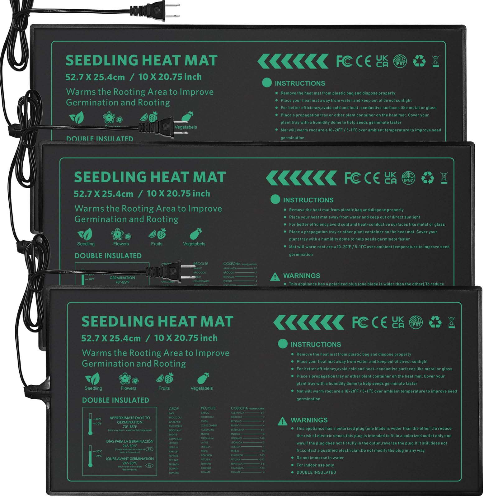 AUPETEK Seedling Heat Mat 10" x 20.75" front view