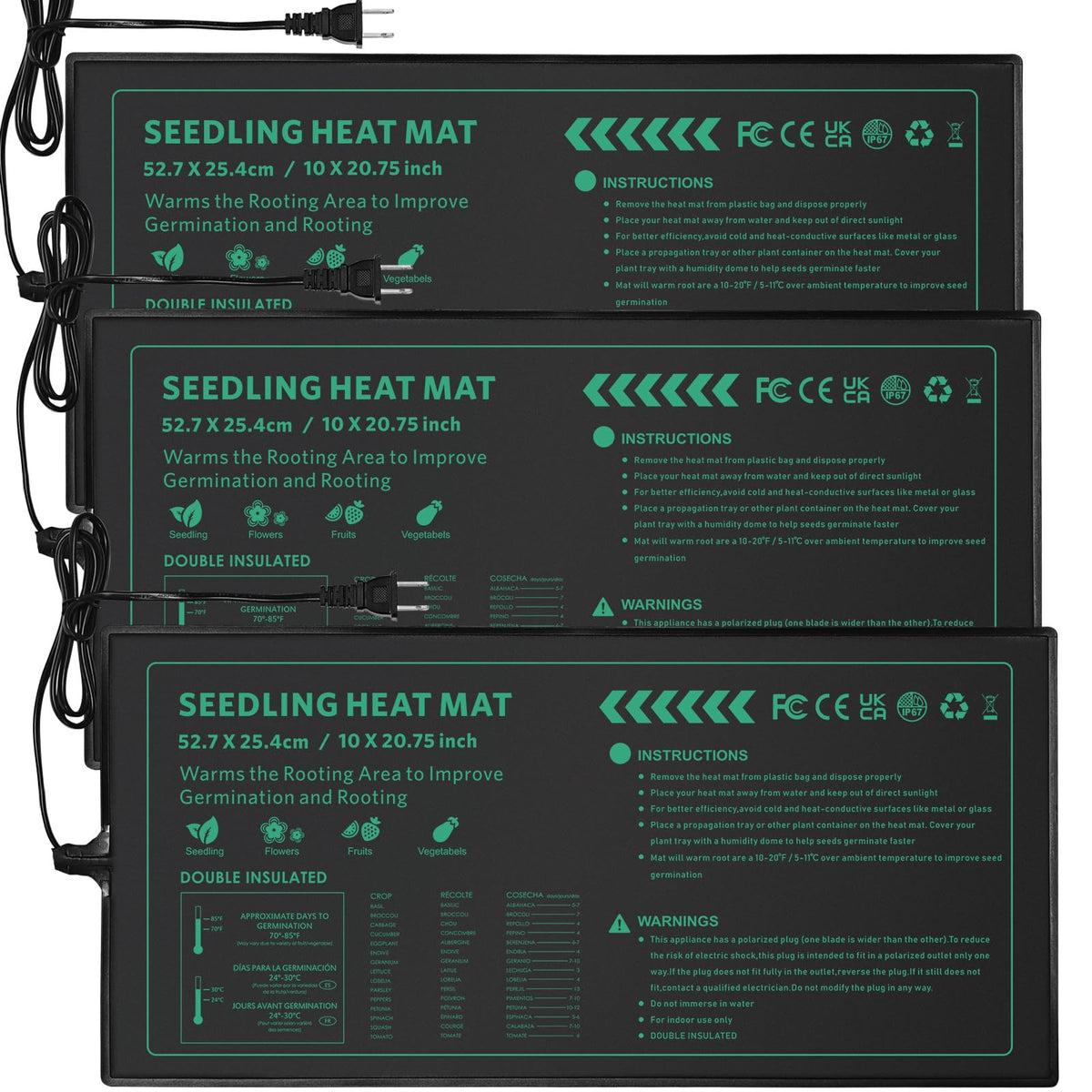 AUPETEK Seedling Heat Mat 10" x 20.75" front view