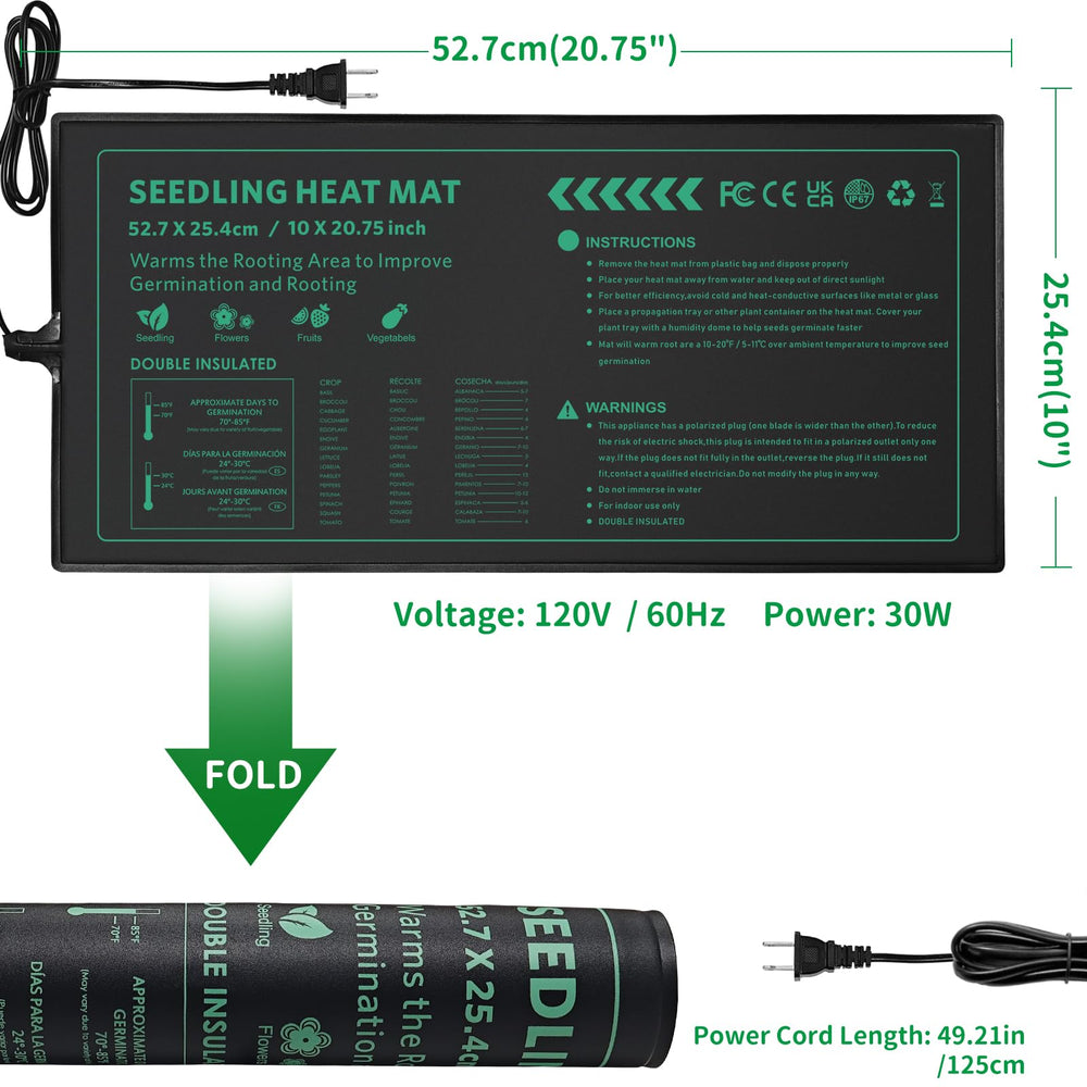 AUPETEK Seedling Heat Mat showing power cord and plug