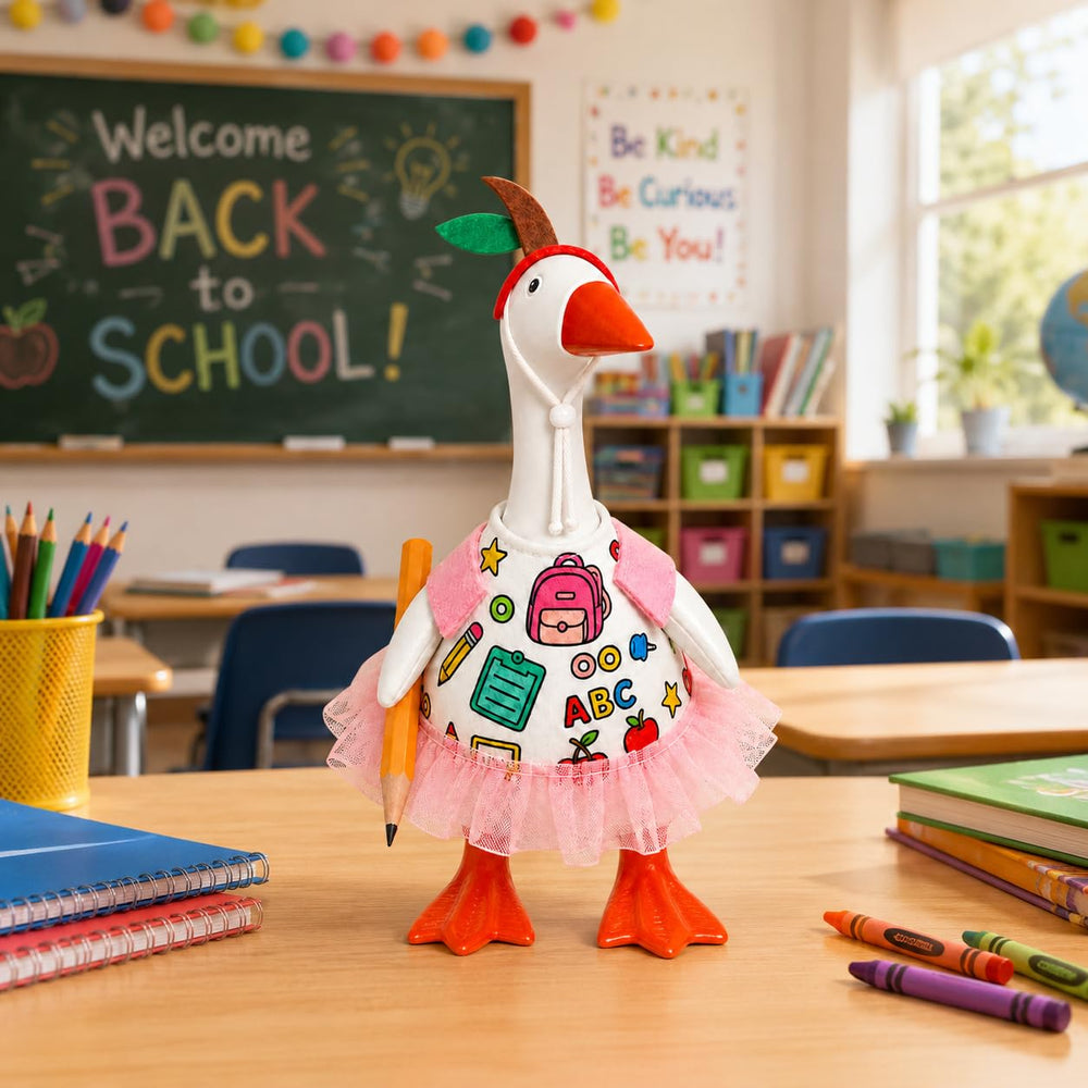 Aurexan goose outfit alongside office decor items