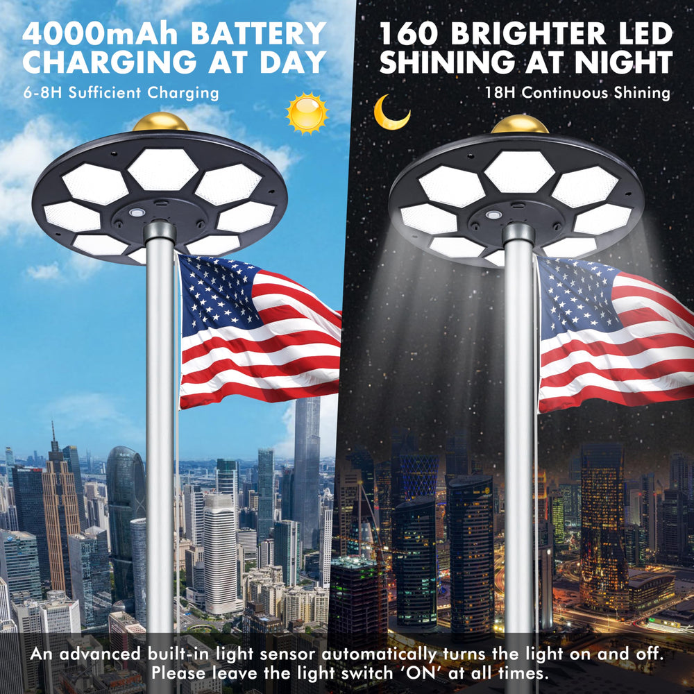 Aurolit Solar Flag Pole Light with solar panel exposed
