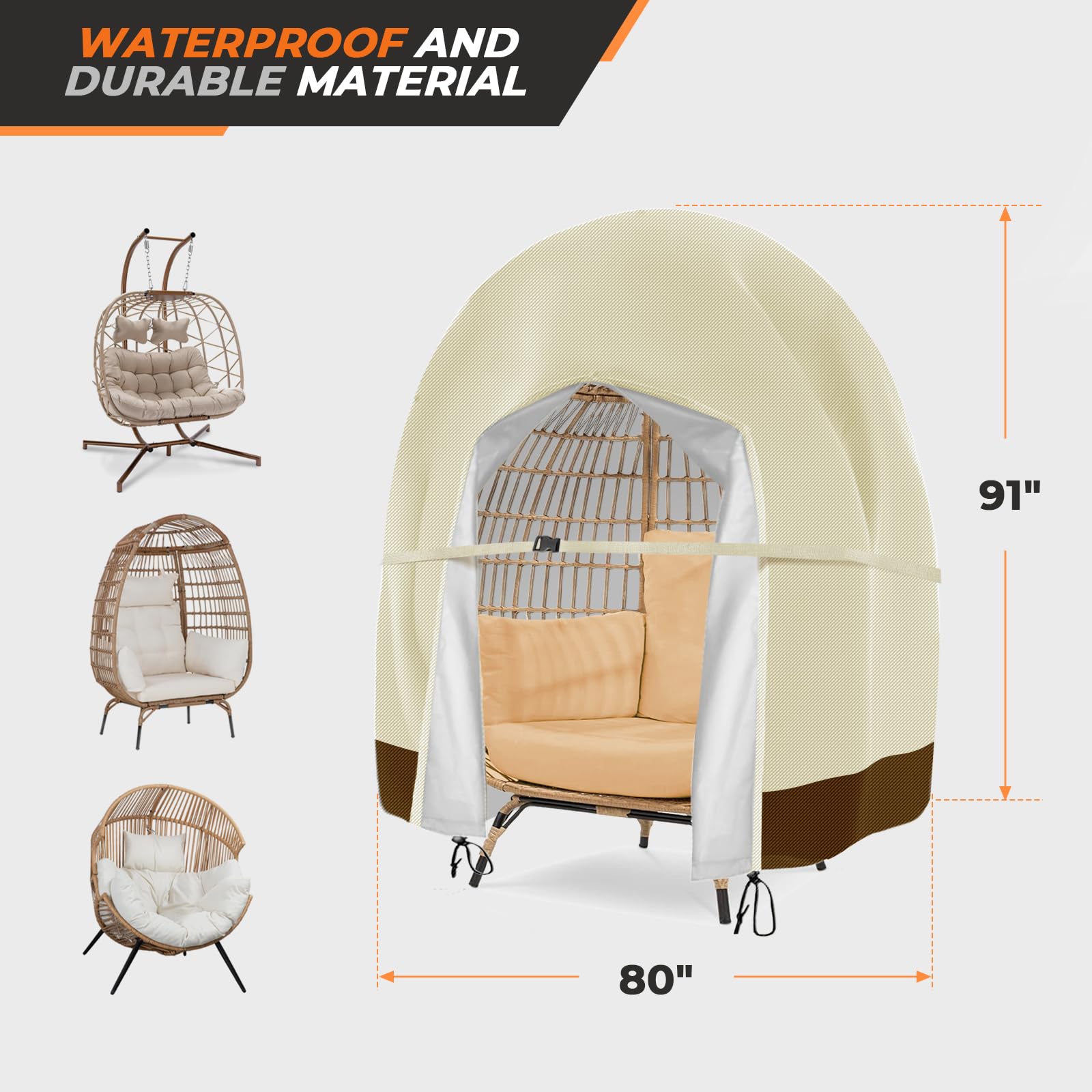 Aurragiy Patio Egg Chair Cover beige with zipper detail