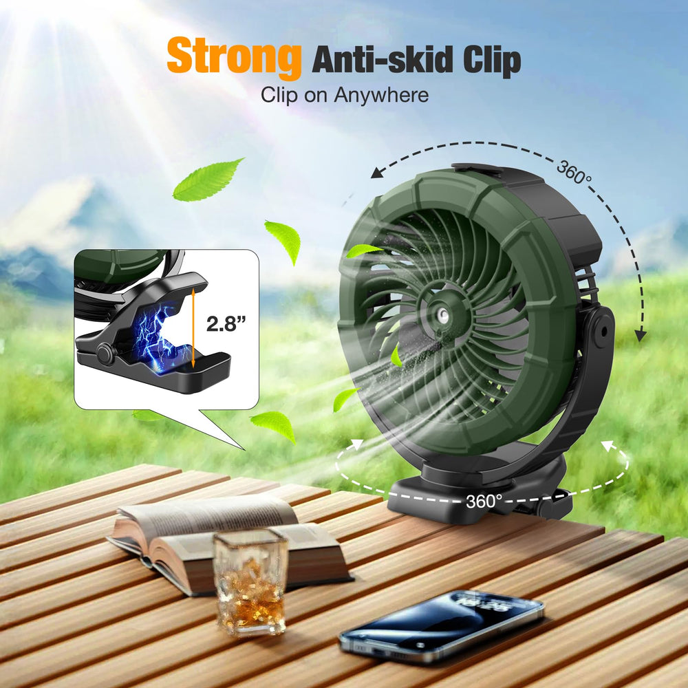 Ausic fan clipped onto a golf cart