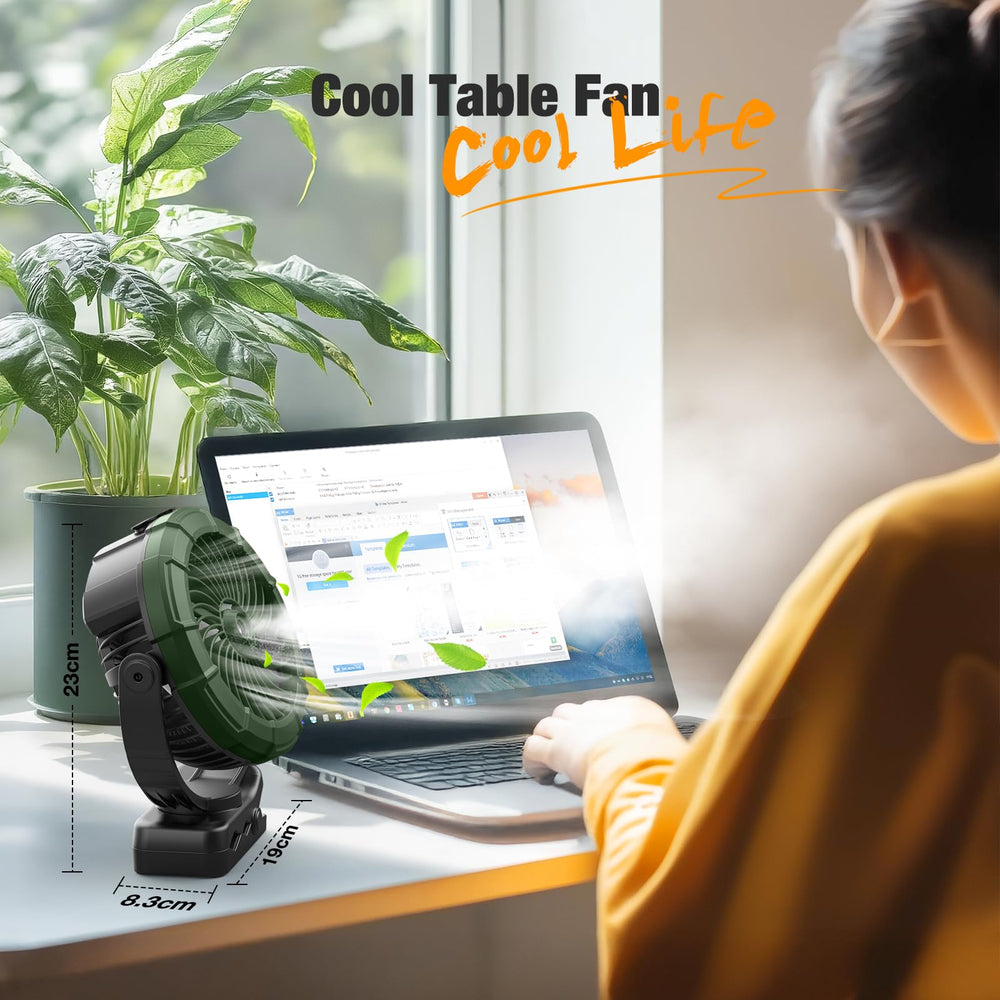 Ausic fan demonstrating misting function outdoors