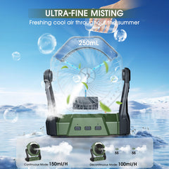 Ausic fan showing misting feature in outdoor setting