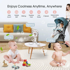 Ausic Misting Portable Stroller Fan in use on a stroller