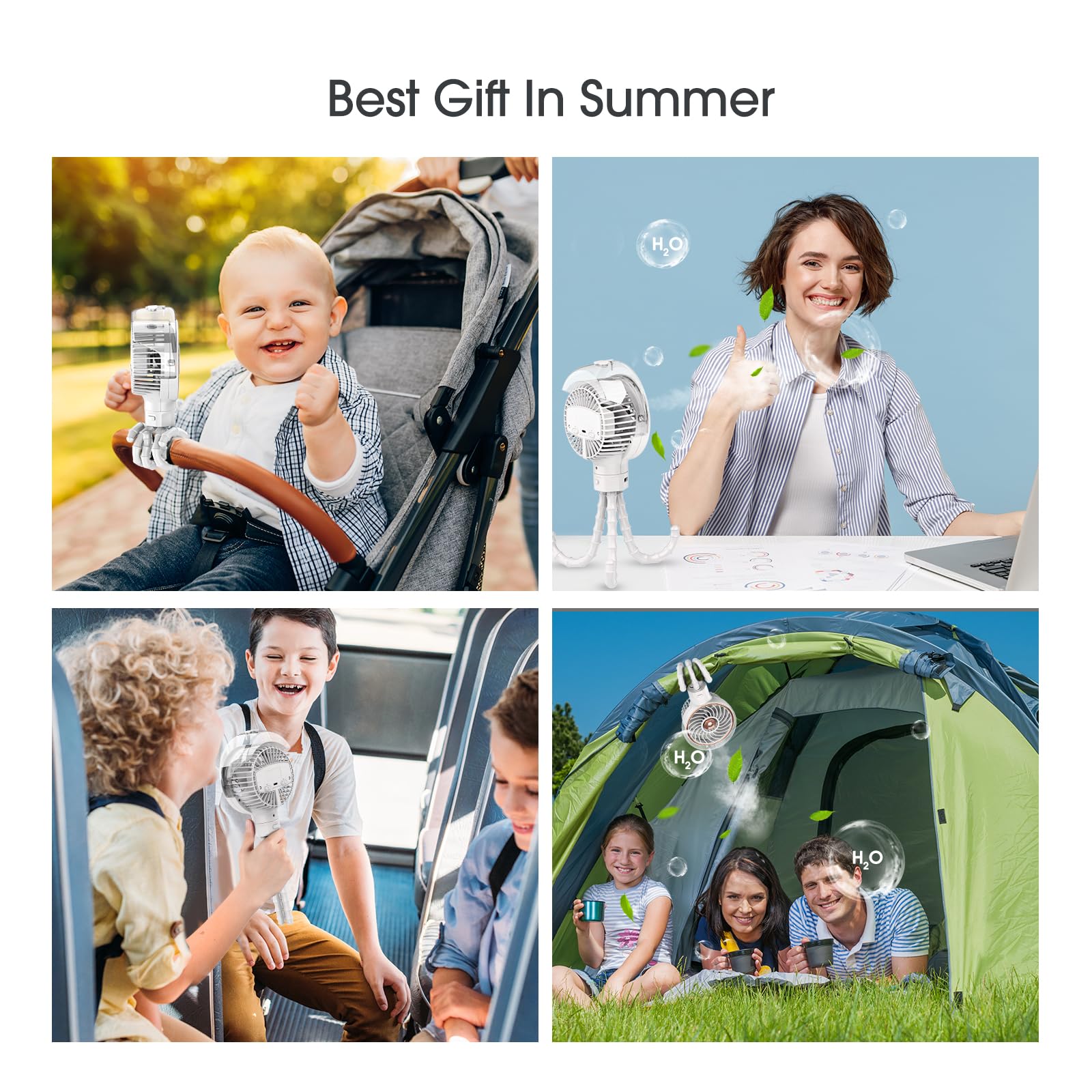 Ausic Misting Portable Stroller Fan with 360-degree rotation