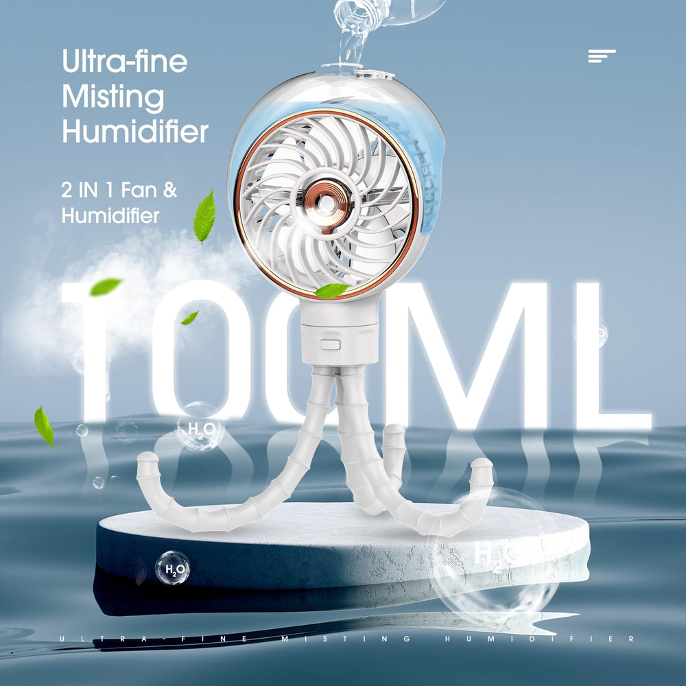 Ausic Misting Portable Stroller Fan with water mist in use